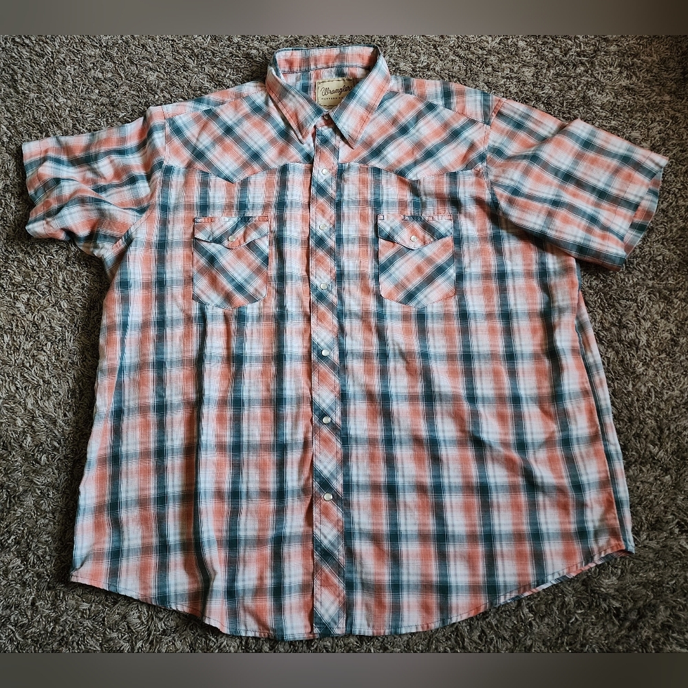 Wrangler Western Pearl Snap Short Sleeve Cotton Plaid Shirt 2XL